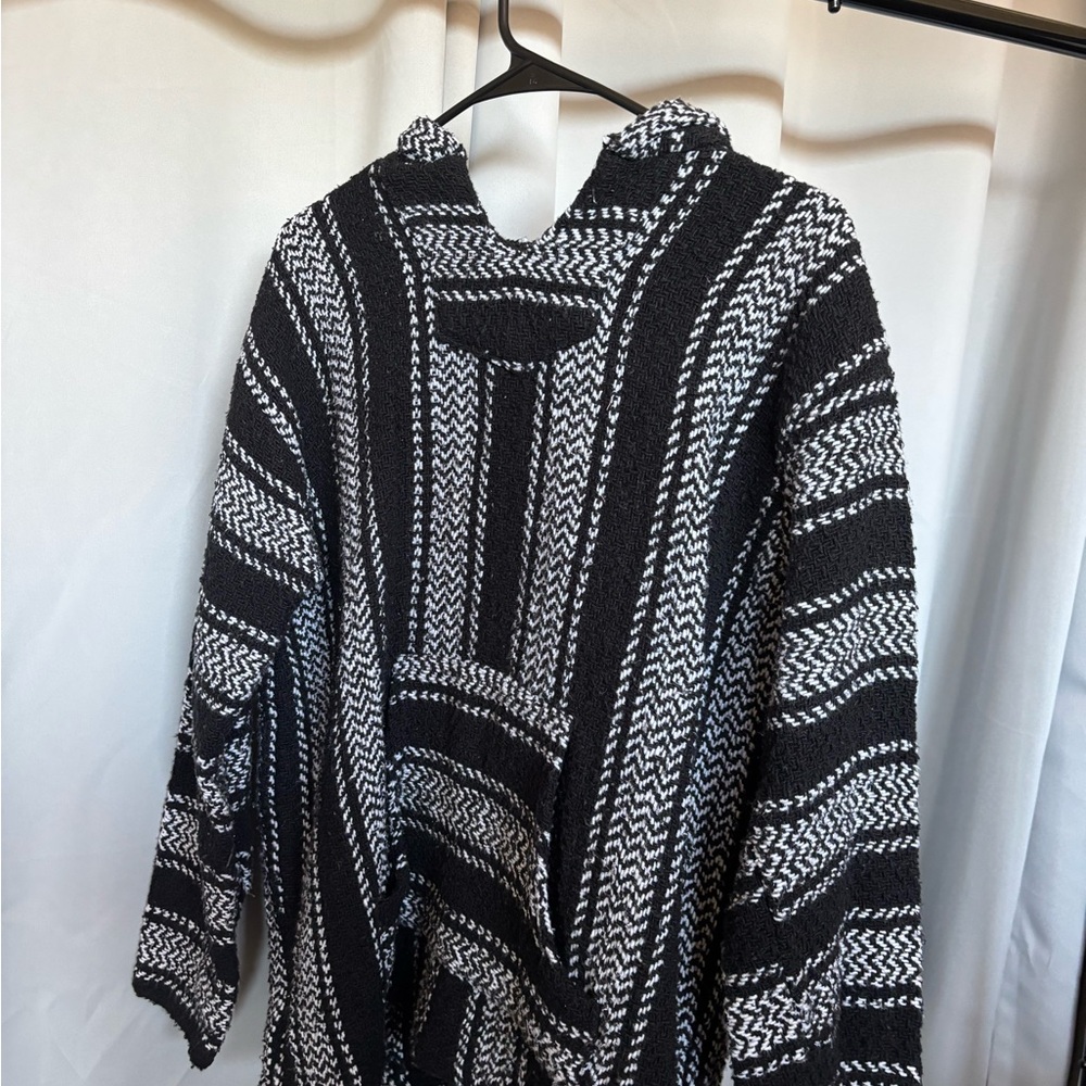 Black and White Striped Hooded Sweater